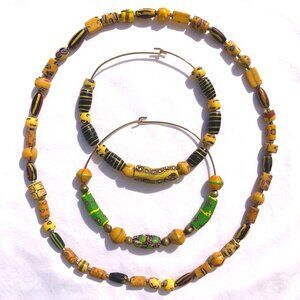 African Trade Bead necklace lot of 3 yellow black green chokers vintage AS IS